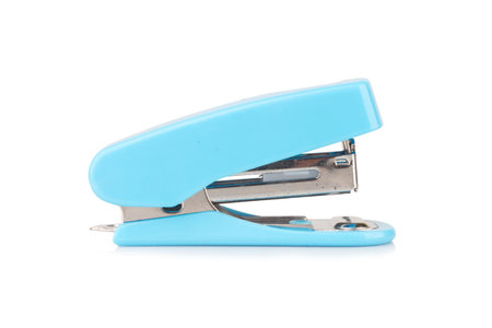 Staples Stapler small blue isolated on white background.