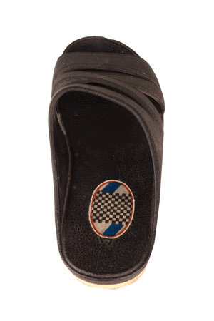 Modern color black sandals isolated on white background Used.の写真素材