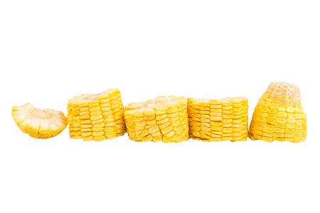 sweetcorn slice isolated on white background.の写真素材