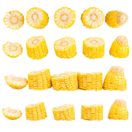 sweetcorn slice isolated on white background.の写真素材
