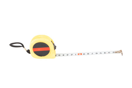 Yellow tape measure isolated on white background.