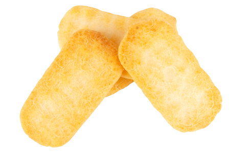 Pile of Savory Snack Chips on Clean White Studio Background.