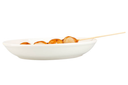 Meatballs with dipping sauce on white plate isolated on white background.の写真素材