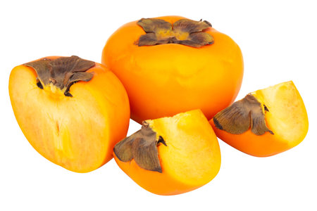 Fresh ripe plum cut in half isolated on white background.の写真素材