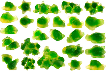 Green Star Shaped Gummy Candy on White Background.の写真素材