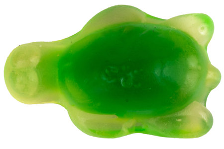 Pile of Green turtle Gummy Candies Isolated on White Background.の写真素材