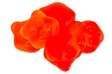 Pile of Colorful Gummy bear Candies Isolated on White Background.