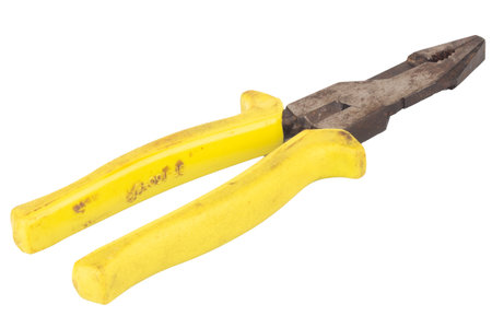 Yellow Steel Pliers Isolated on White Background.