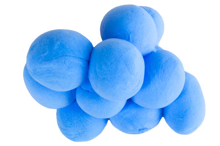 sphere pile plasticine color blue clay isolated on white background.