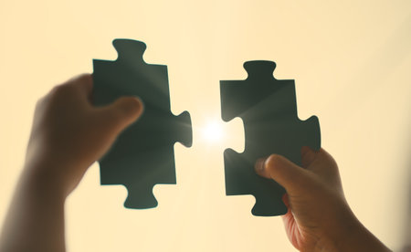 the concept of partner together and team work, Business solution, strategy and success while plans come together. Connection, partnership and building trust. teamwork and innovation.の写真素材