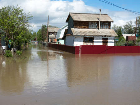BIYSK, ALTAI KRAI-JUNE 1  Flood water on the streets on June 01 2014 in Biysk, Altai krai  The city declared a state of emergency as floods tore into the city のeditorial素材