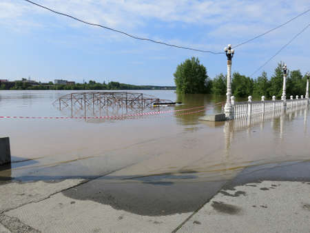 BIYSK, ALTAI KRAI-JUNE 1  Flood water on the streets on June 01 2014 in Biysk, Altai krai  The city declared a state of emergency as floods tore into the city のeditorial素材