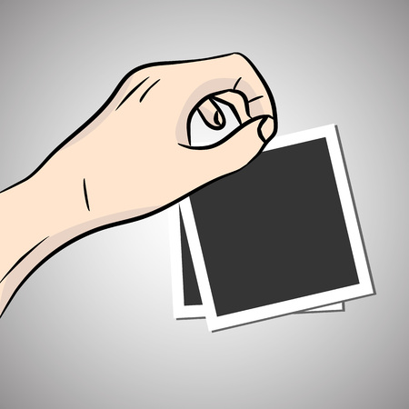 Hand hold blank photos. Vector photo frame with shadow.のイラスト素材