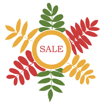 Autumn sale banner with bouquet of leaf. Circle frame with leaves. Vector illustration on white background.のイラスト素材