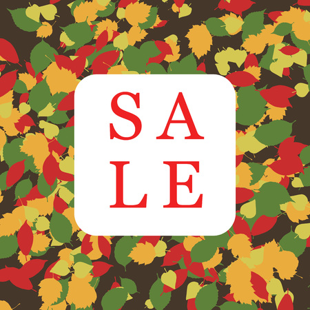 Autumn sale square banner with leaf. Defoliation. Vector illustration on leaves background.のイラスト素材