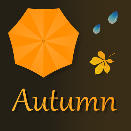 Vector leaf and umbrella. Autumn illustration on brown background for calendar.のイラスト素材