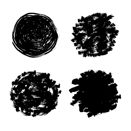 Vector set of different blots. Black grunge paintbrush. Creative circles for your text or design.のイラスト素材
