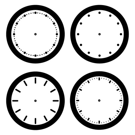 Set of different dials. Black and white office clocks. Templates isolated of background.のイラスト素材