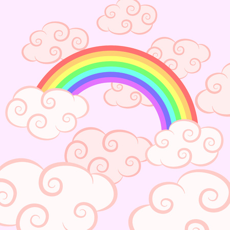 Rainbow in the pink cloud. Beautiful magic background for girls.のイラスト素材