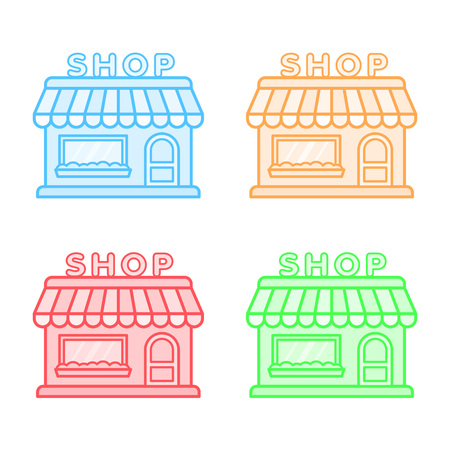 Shop vector icons set. Store icons. Flat style. Line design.のイラスト素材