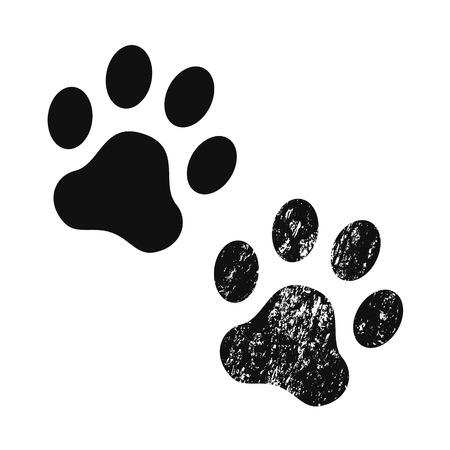 Dog paw print usual and with texture . Footprint. Black vector iconのイラスト素材