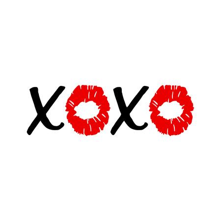 XOXO - hugs and kisses . Lip kiss. Red female lips. Valentines day. Vector illustrationのイラスト素材