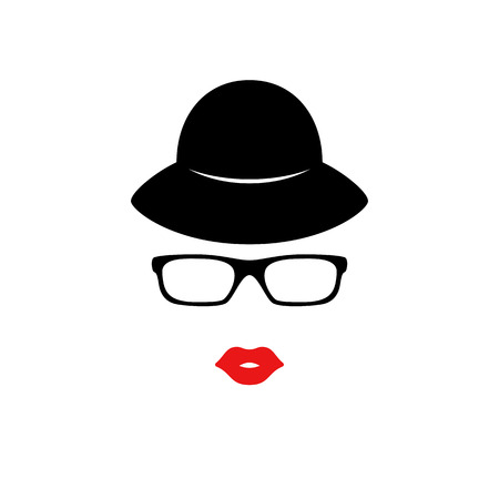 Retro lady in the black elegant hat. Woman face. Boutique concept. Vector illustrationのイラスト素材