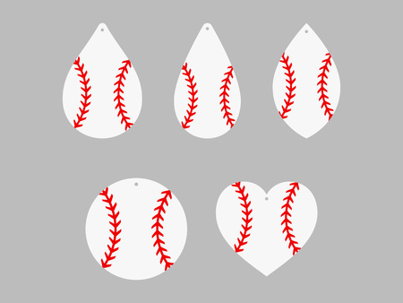 Baseball earrings. Softball. Baseball lace. Sport ball leather earring templates. Vector illustrationのイラスト素材