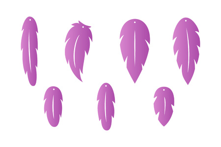Feather earrings. Pendant. Laser cut template. Earrings with hole. Jewelry making. Vector illustrationのイラスト素材