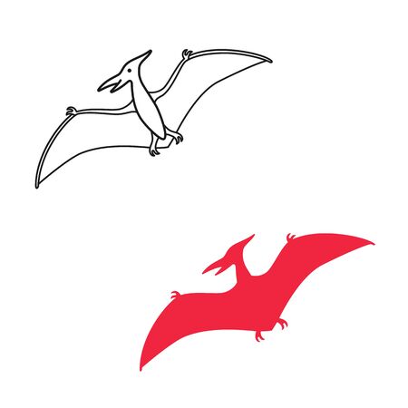 Pterodactyl vector silhouette and contour. Pteranodon dinosaur. Pterosaur isolated on white backgroundのイラスト素材