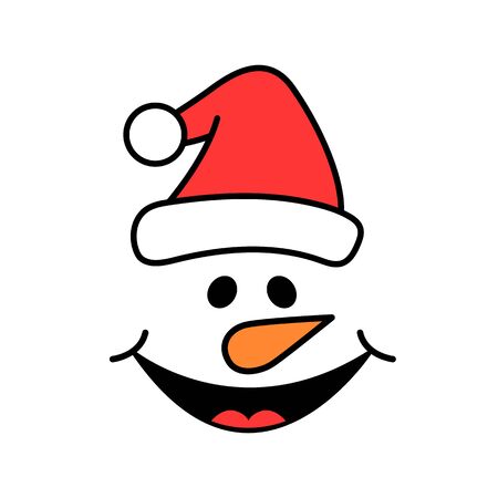 Cute snowman face with hat - vector. Snowman head. Vector illustration isolated on white background.のイラスト素材