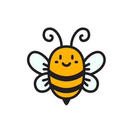 Cute bee with smile. Cartoon bumblebee sticker. Funny queen bee icon. honey bee. Vector illustration isolated on white backgroundのイラスト素材