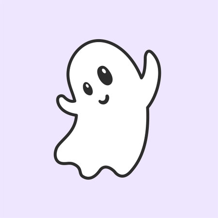 Funny little ghost. Cute cartoon character with smile. Halloween spirit. Little flying monster. vector retro illustrationのイラスト素材