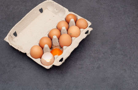 close up view of organic eggs in a protective containerの写真素材