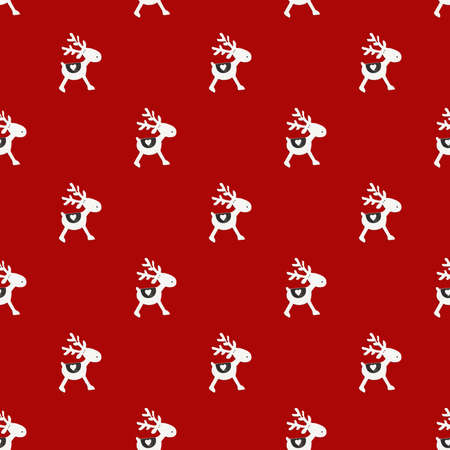 Seamless pattern of white Christmas reindeer. Xmas background. Flat lay.の写真素材