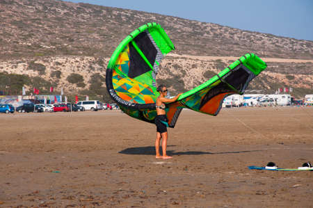 Rhodes, Greece - August 08, 2018: Windsurfing, sailing on the island of Rhodes, Greeceの写真素材