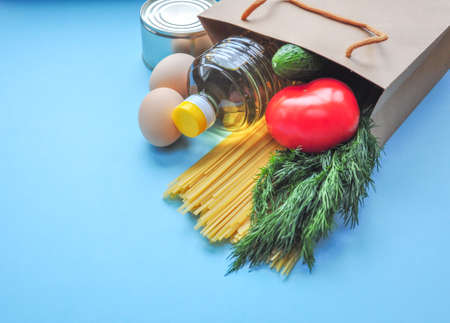 Food and grocery delivery during quarantine at home. Stay safe at home.の写真素材