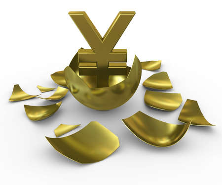 Gold yen sign hatched from eggs of goldの写真素材