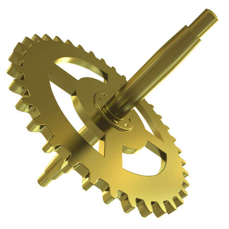 Gold gear of the clock on a white background
