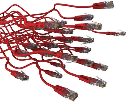 Group of red network cable on white background