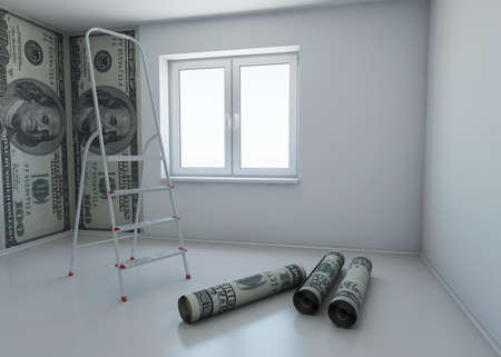 wallpaper patterned dollar as a symbol - the money for repairs. 3d renderingの写真素材