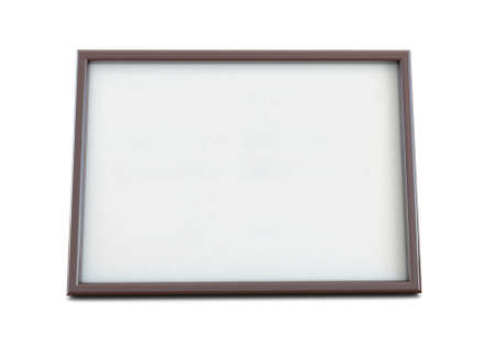Empty wooden picture frame on white background