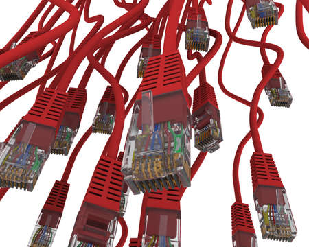 Group of red network cable on white background