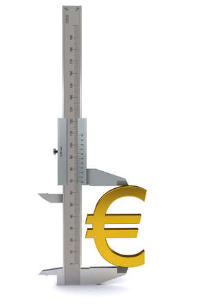 Caliper measures the golden euro sign. 3D renderingの写真素材