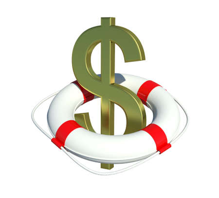 Dollar sign in lifebuoy  Isolated on white backgroundの写真素材