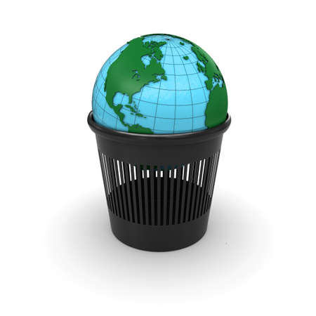 Green Earth in the trash  3d renderingの写真素材