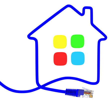 Network cable in the form of the house. Isolated on white background