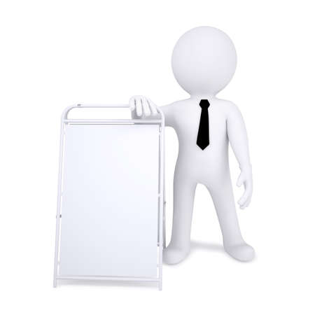 3d himan with a advertising stand  Isolated on white backgroundの写真素材