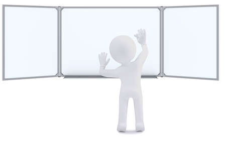 3d human with chalk writing on the whiteboard  Isolated on white background