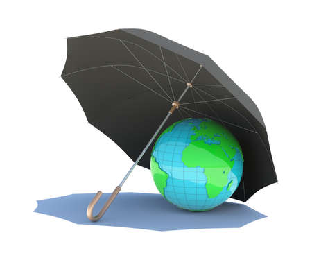 The planet is covered with a black umbrella  Isolated render on a white background
